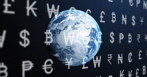 Global Economy Concept with Currency Symbols and Earth