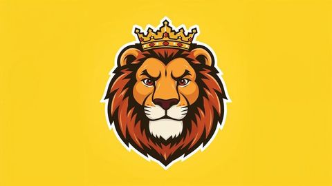 Majestic british empire lion with crown emblazoned on vibrant yellow background