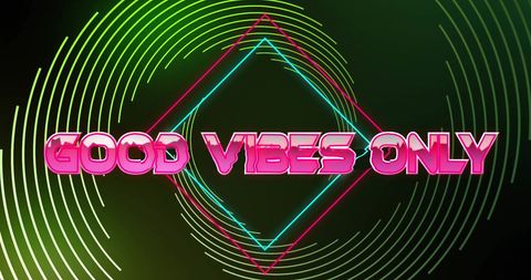 Good vibes only neon text with dynamic pattern background
