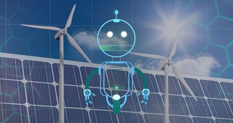 Robotics in renewable energy with wind turbines and solar panels