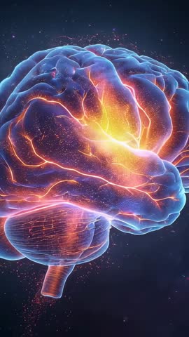 Rotating 3D Brain with Pulsing Neural Networks and Electric Firing Effects Vertical Video