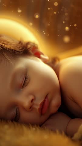Sleeping Infant Bathed in Golden Halo and Bokeh Lights Vertical Baby Sleep Video