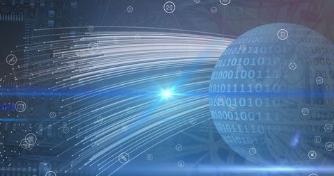 Futuristic Global Data Network with Binary Sphere and Icons - Download Free Stock Images Pikwizard.com