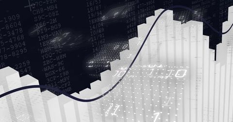 Futuristic 3d bar chart with dynamic line trend