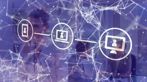 Digital Network Interfaces with Security Icon Animation Overlay