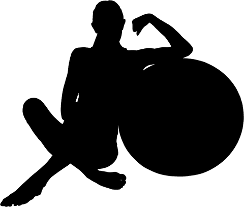 Silhouette of athlete leaning on transparent exercise ball