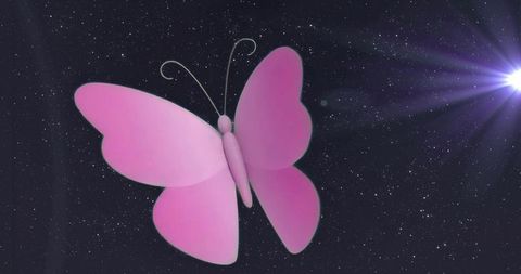 Stylized Pink Butterfly Gliding Through Cosmic Space