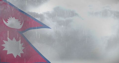 Nepal flag in rain symbolizing resilience and gloomy weather