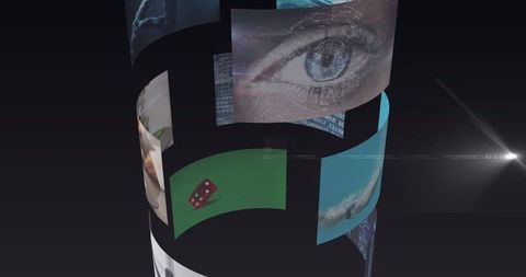 Futuristic digital display with intricate composite visuals