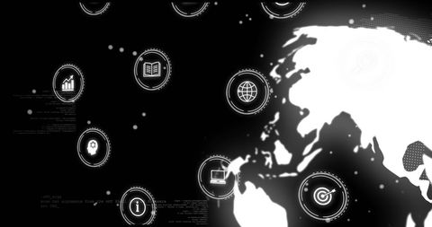 Digital icons with global connectivity theme