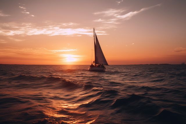 Sunset sky over sailing boat and ocean, created using generative ai technology - Download Free Stock Photos Pikwizard.com
