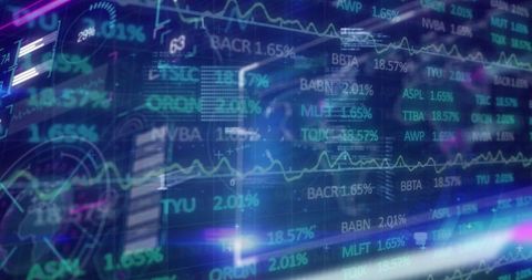 Digital stock trading platform with neon tickers