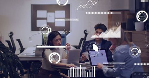 Business Team Analyzing Data on Laptops Innovative Office Environment