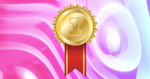 Golden medal first place over vibrant pink background