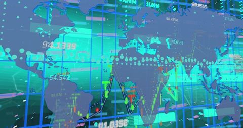 Global Data Processing Overlaid on Digital World Map - Download Free Stock Images Pikwizard.com