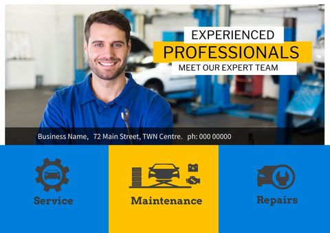 Smiling Mechanic Promotes Automotive Expertise for Service Center - Download Free Stock Templates Pikwizard.com