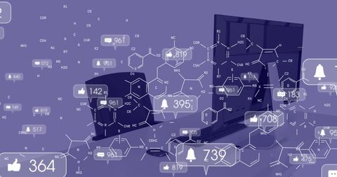 Digital Interface of Social Media and Chemistry Over Computer Desk - Download Free Stock Images Pikwizard.com