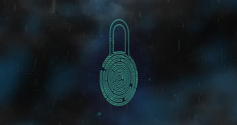 Digital Padlock and Falling Rain in Cybersecurity Concept