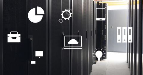 digital icons over data servers highlighting cloud technology - Download Free Stock Images Pikwizard.com