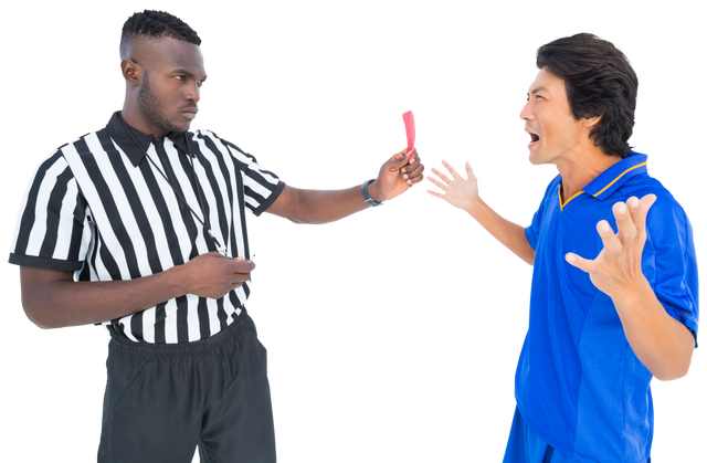 Transparent Image of Referee Showing Red Card to Displeased Soccer Player - Download Free Stock Videos Pikwizard.com