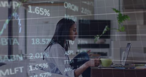 Woman Analyzing Stock Market Data at Home