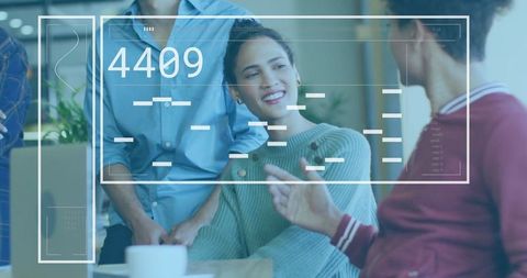 Modern office team collaboration with digital overlay