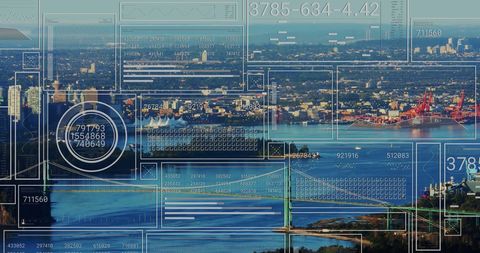 Cityscape Overlaid with Digital Data Process Visualization - Download Free Stock Images Pikwizard.com