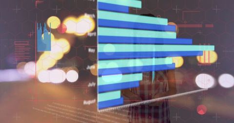 Holographic bar chart overlay in urban night environment