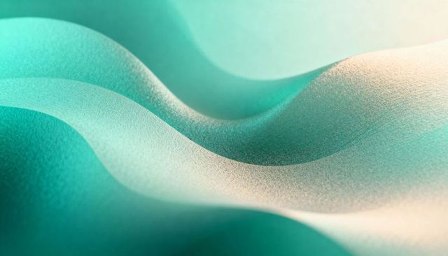 Flowing Teal and Cream Abstract Waves Revealing Textured Paper Ridges
