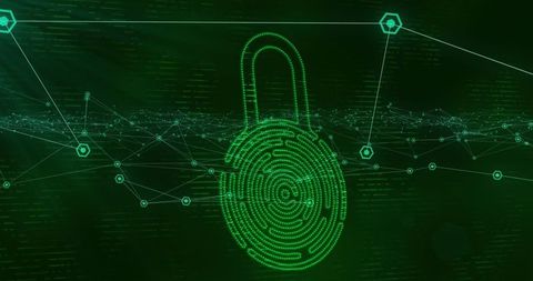 digital padlock with connected lines on green network background - Download Free Stock Images Pikwizard.com