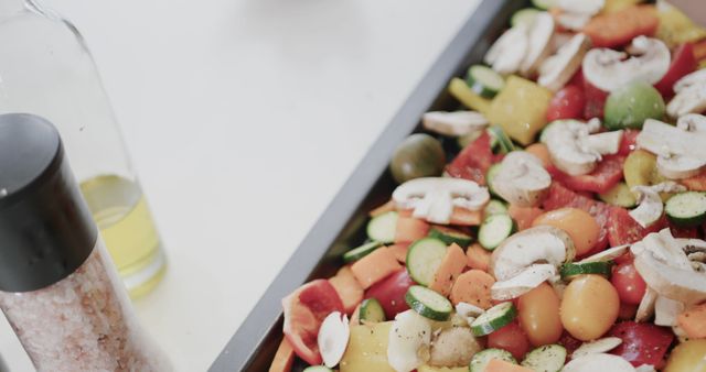 Colorful Mixed Vegetables on Tray with Seasonings - Download Free Stock Images Pikwizard.com