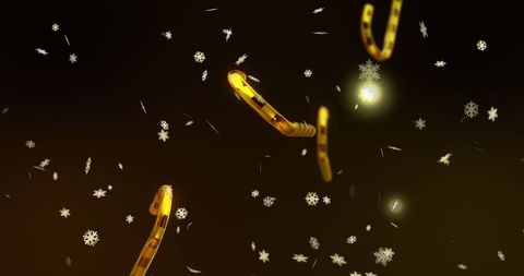 Elegant golden tubes and snowflakes in abstract digital space