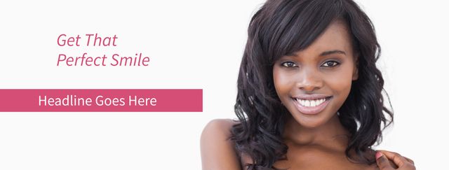 Promote dental or beauty services, a radiant woman with a captivating smile, evoking confidence and happiness. Ideal for cosmetic dentistry or skincare campaigns, the template can also suit wellness and self-care promotions.