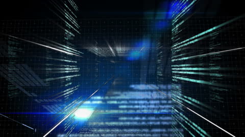 Digital Data Tunnel with Futuristic Grid