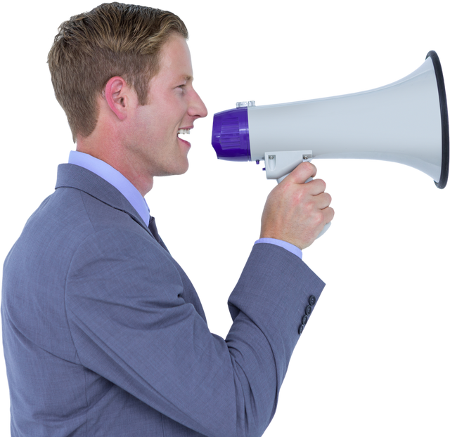 Happy Businessman Speaking Through Transparent Megaphone Motivating Employees - Download Free Stock Videos Pikwizard.com