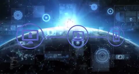 Futuristic Digital Interface with Global Network and Technology Icons