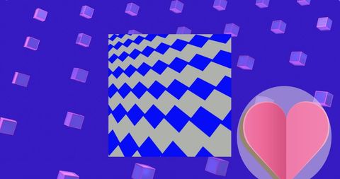 Geometric Heart Icon with 3D Shapes on Blue