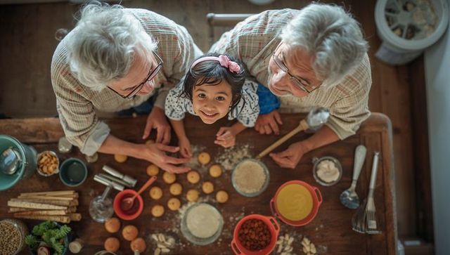 Grandparents Baking with Granddaughter: Tradition and Togetherness in Kitchen