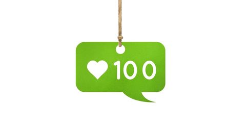 Social media engagement icon with heart and 100 views
