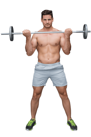 Athletic man exercising with barbell on transparent background