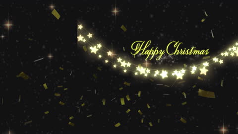 Festive Christmas Animation with Glowing Lights and Falling Confetti