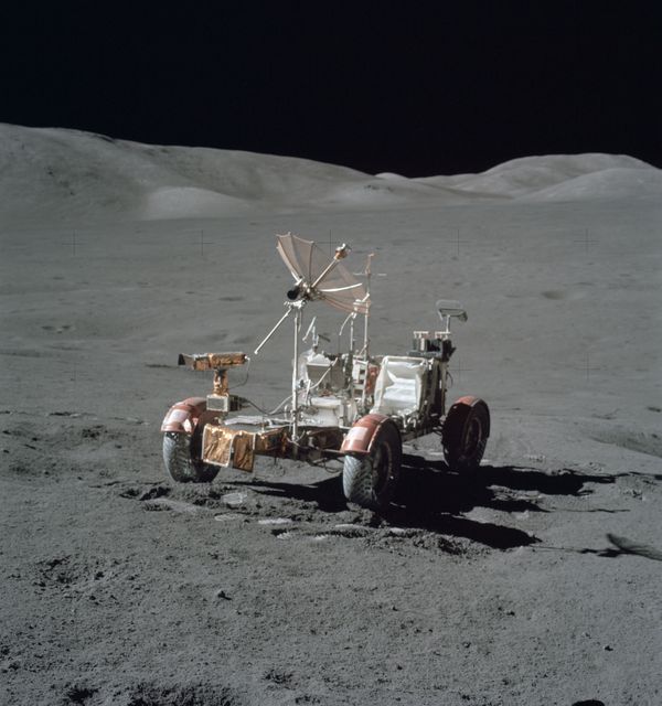 AS17-146-22367 (7-19 Dec. 1972) --- This is an excellent view of the Lunar Roving Vehicle (LRV) which was used extensively by astronauts Eugene A. Cernan and Harrison H. Schmitt  at the Taurus-Littrow landing site.
