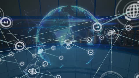 Digital Globe Networking with Cityscape Background