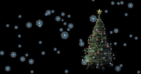 Decorated Christmas Tree with Falling Snowflakes