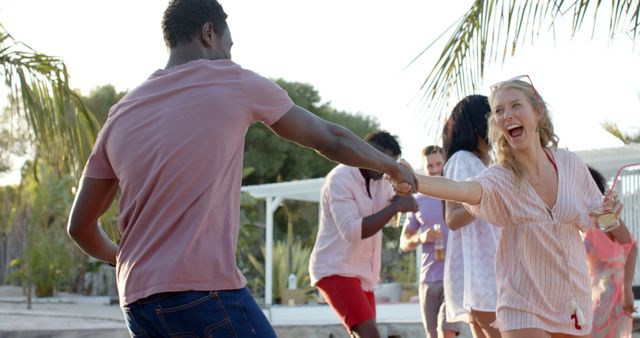 Diverse Group Enjoys Vibrant Beach Dance Party - Download Free Stock Images Pikwizard.com