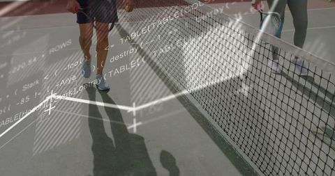Seniors on Tennis Court with Modern Digital Art Overlay
