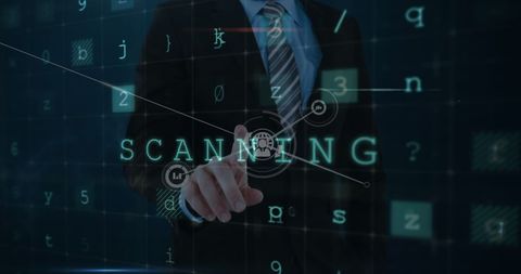 Businessman Interacting with Digital Interface for Data Scanning - Download Free Stock Images Pikwizard.com