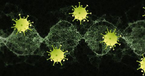 Futuristic visualization of virus and dna structure in biotech innovation