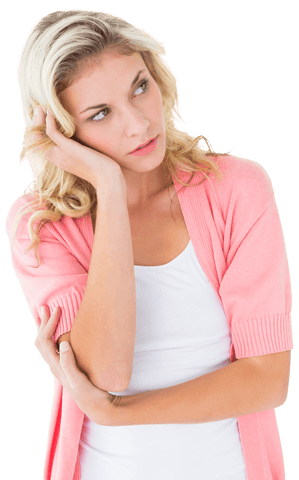 Thoughtful Blond Woman with Neutral Expression on Transparent Background