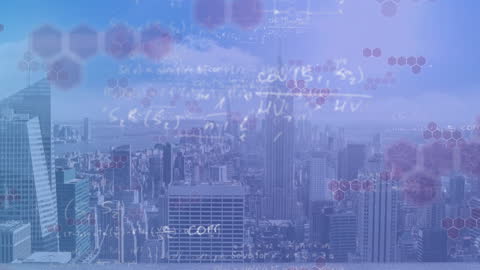 Futuristic Data Analysis Overlay on Urban Skyline